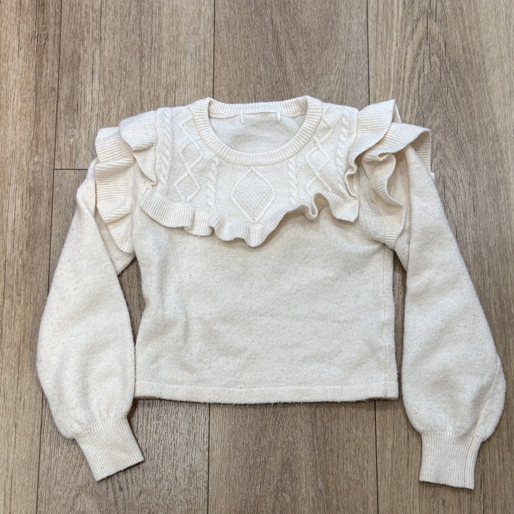 Chic Cream Ruffle Knit Sweater